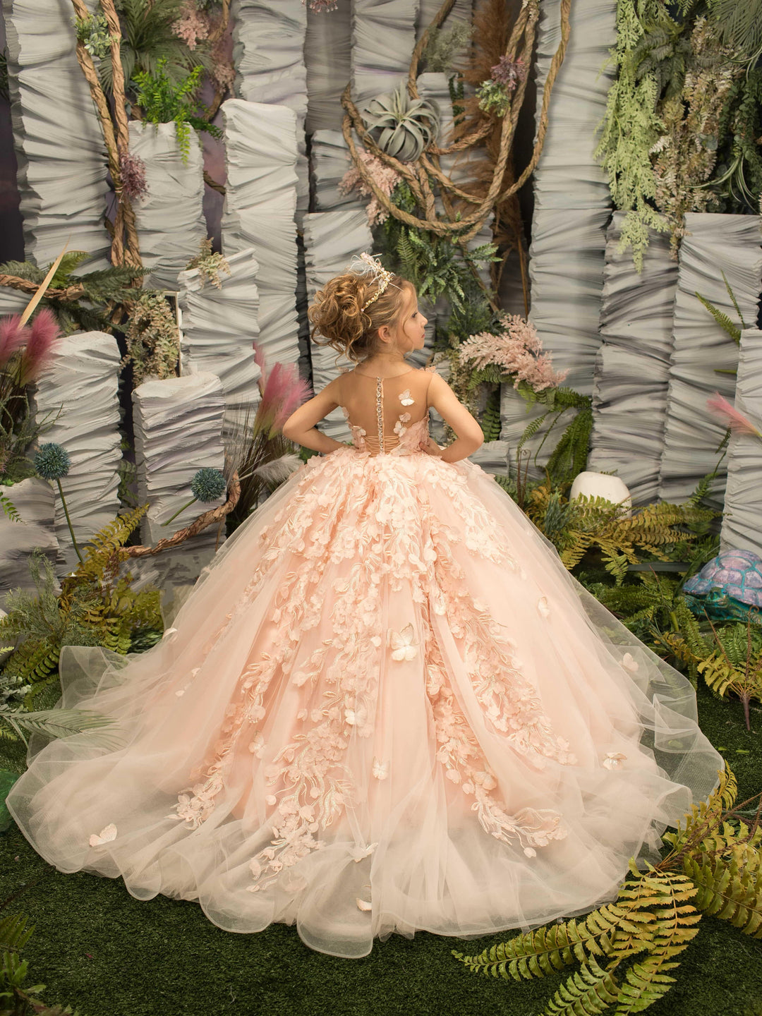 3 / Light Pink Sunnypetal Puffy Tulle Flower Girl Dress Appliques 3D Butterfly Pageant Party Princess Dresses