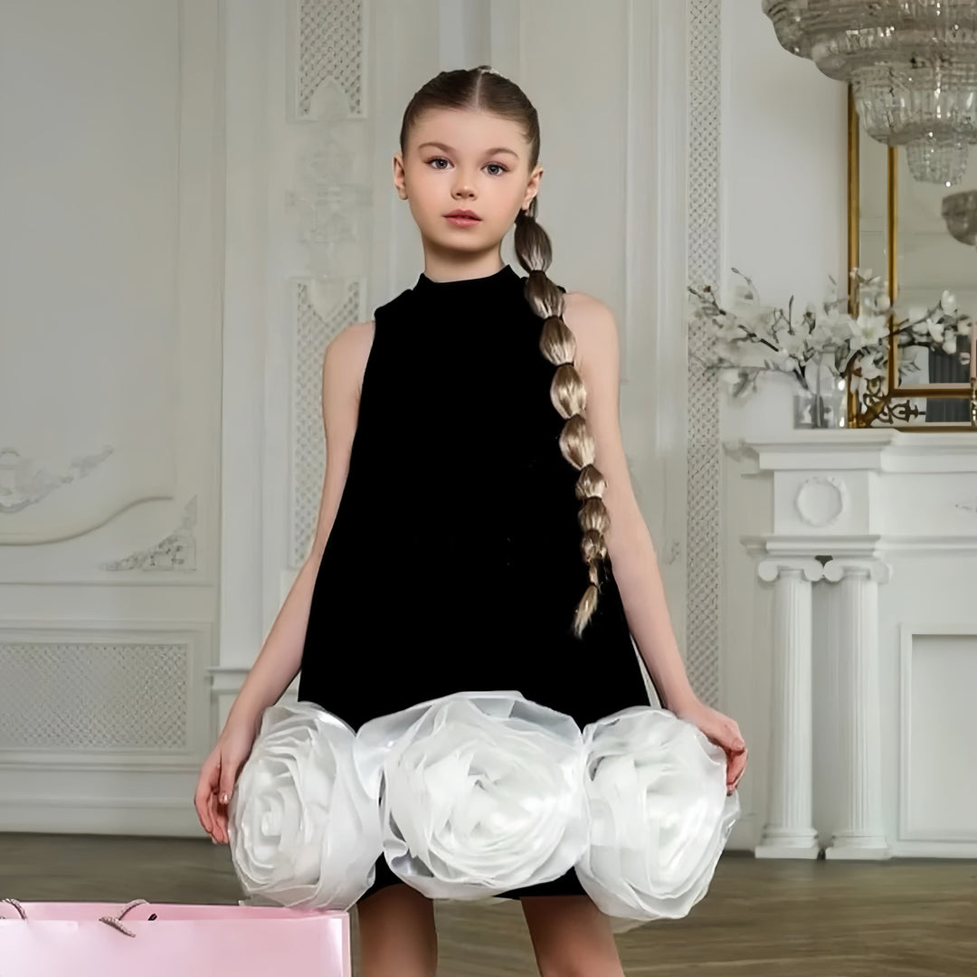 3m / Black and White Sunnypetal Elegant Arabic White Black Girl Dress Flowers Fashion Prom Evening Gown