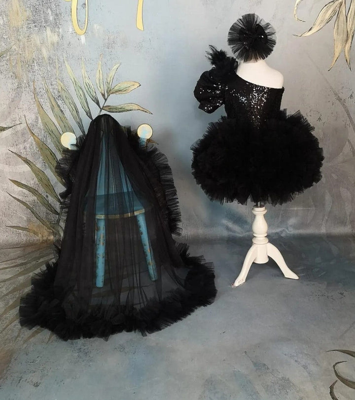 3m / Black Sunnypetal Exquisite Black Sequin Flower Girl Dresses for Special Occasion