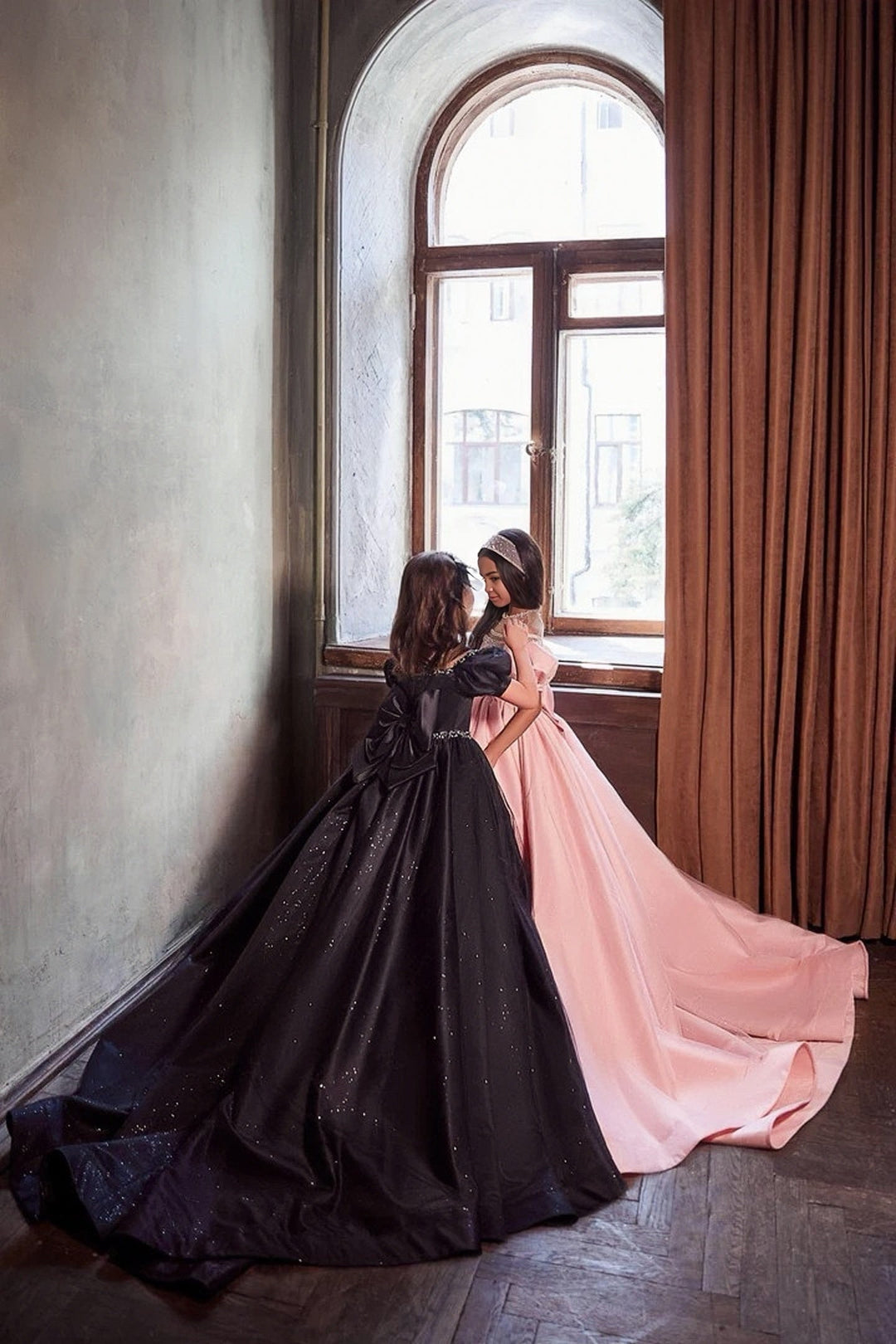 3m / Black Sunnypetal Gorgeous Satin Puff Sleeves Flower Girl Dress Wedding Prom Pageant Gown