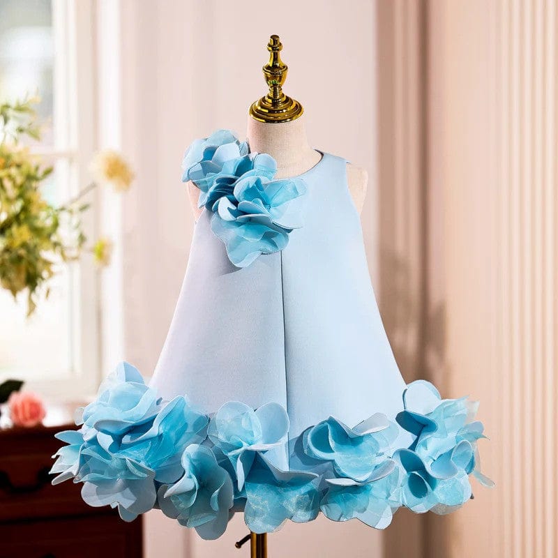 3m / Blue Sunnypetal Elegant Floral Flower Girl Dress for Wedding Birthday Holiday Party