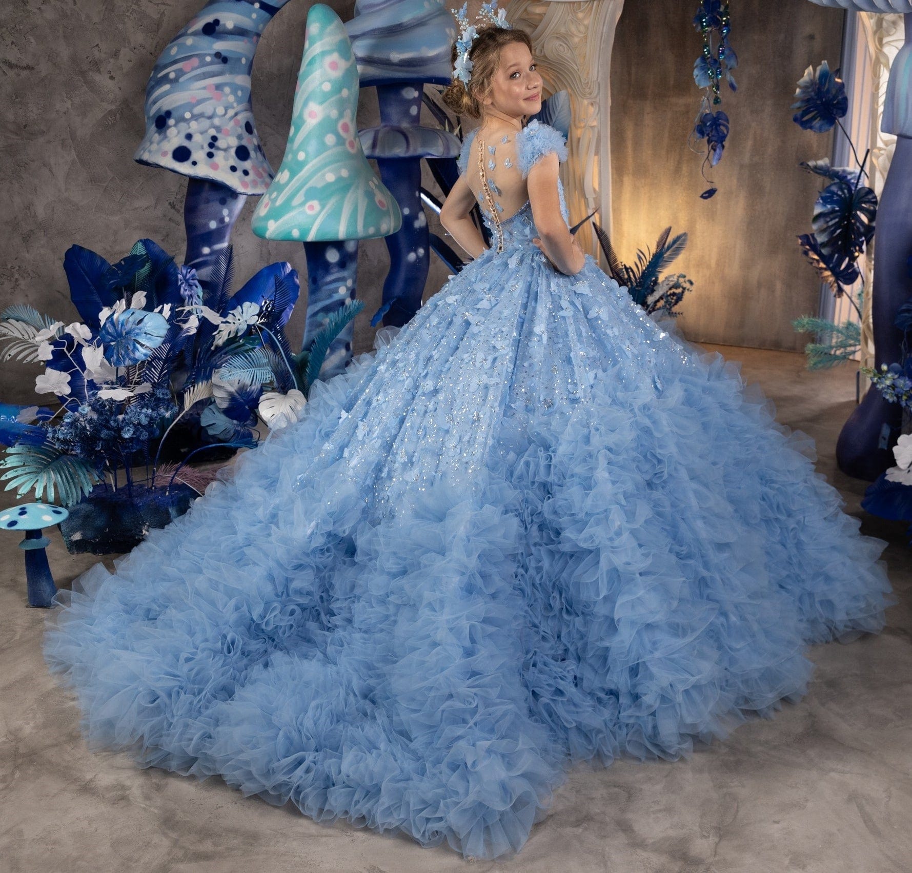 gorgeous blue dresses Long Sleeve Fluffy Navy Blue Dress S main image 0
