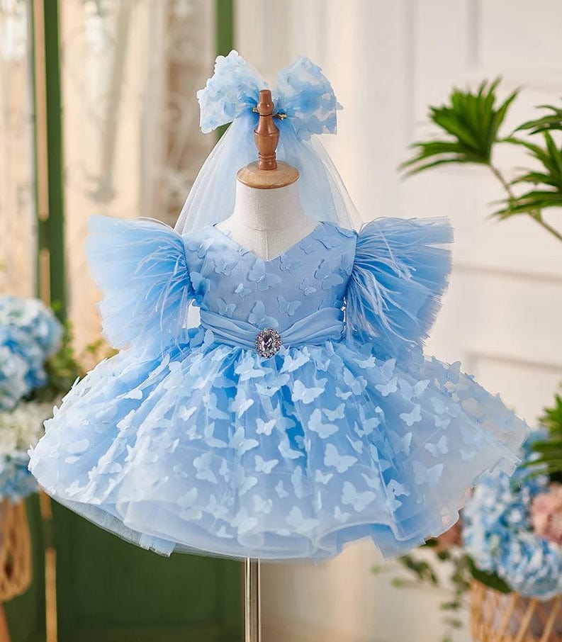 Sunnypetal Short Sleeves Feather Tulle Knee-Length Birthday Party Baby Girl Dress Sunnypetal Short Sleeves Feather Tulle Knee-Length Birthday Party Baby Girl Dress