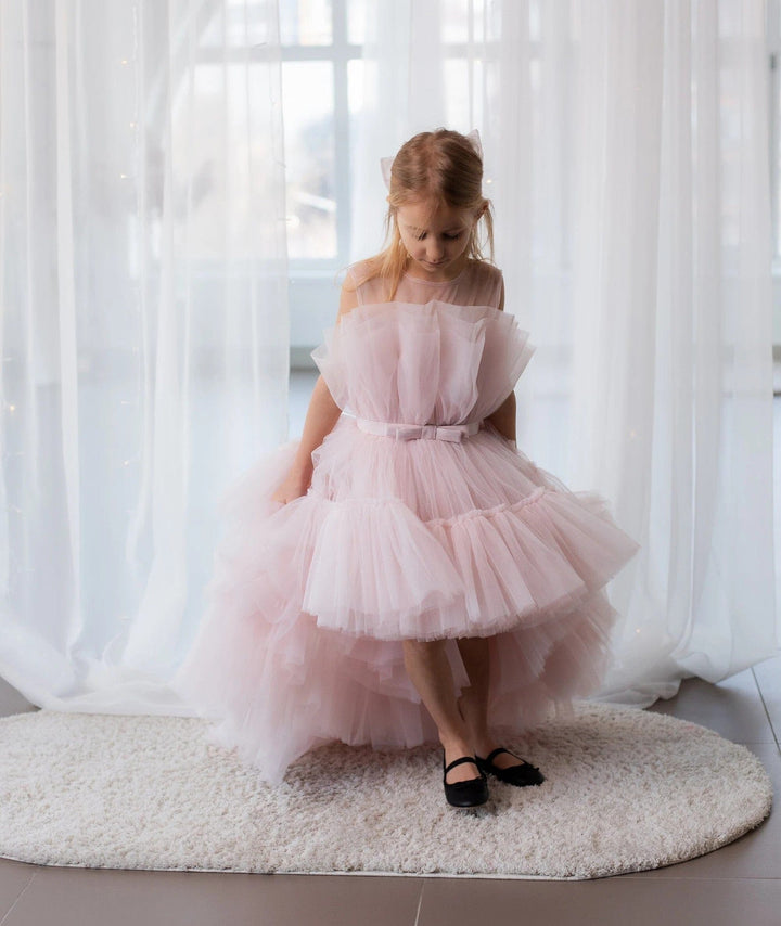3m / Blush Pink Sunnypetal Blush Pink High Low Princess Pageant Toddler Girl Dress