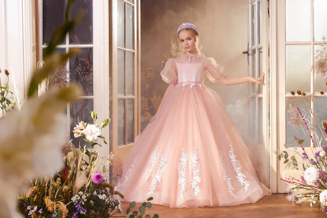 3m / Blush Pink Sunnypetal Fairytale Floral Tulle Ball Gown for Flower Girls & Special Occasions