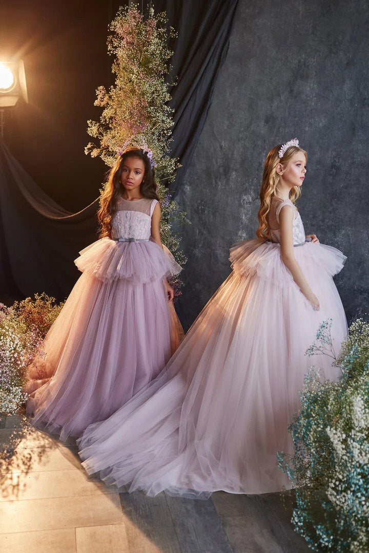 3m / Blush Sunnypetal Sleeveless Princess Tulle Gown Wedding Prom Pageant Flower Girl Dresses