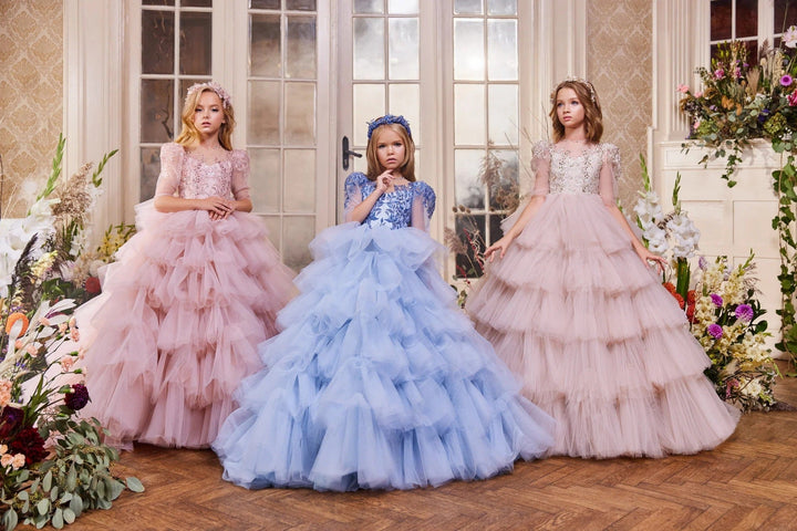 3m / Cappucinno Sunnypetal Dreamy Puff Tulle Kids Pageant Flower Girl Dresses Fairytale Princess Gown