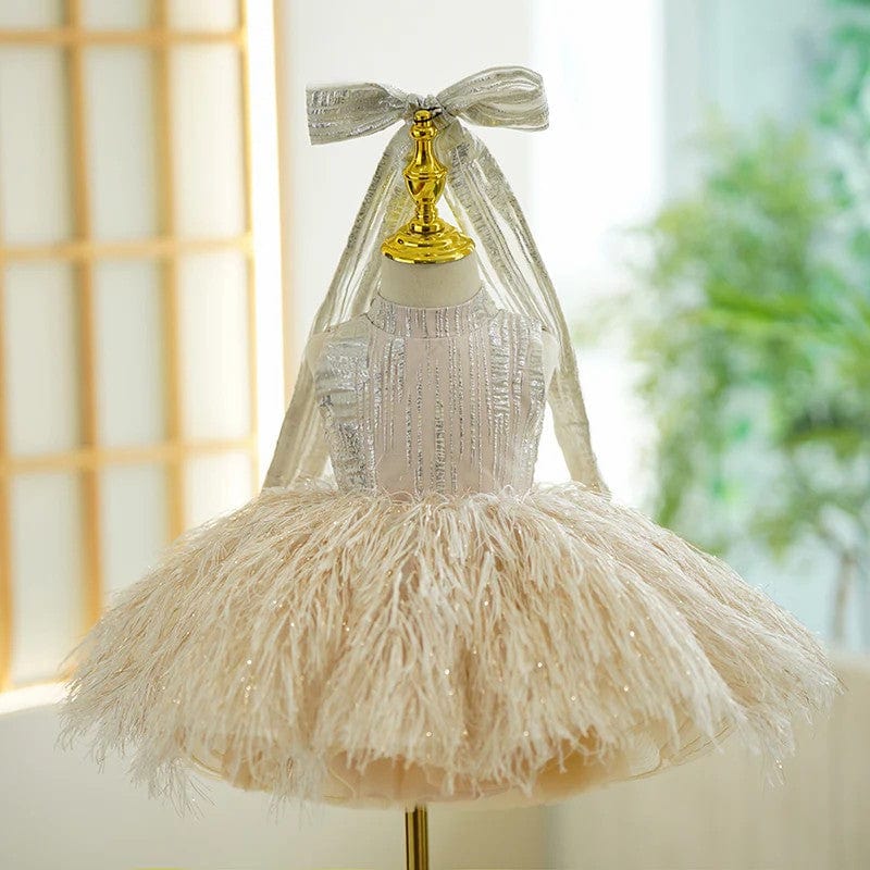 3m / Champagne Sunnypetal Exquisite Sleeveless Tassel Sequins Pageant Birthday Princess Flower Girl Dresses