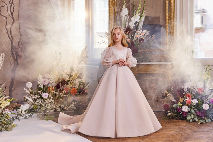 3m / Champagne Sunnypetal Luxurious Sparkling Tulle Flower Girl Gown with Lace & Sequins