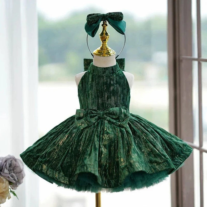 3m / Dark Green Sunnypetal Dark Green Sleeveless Velvet Birthday Princess Toddler Girl Dress