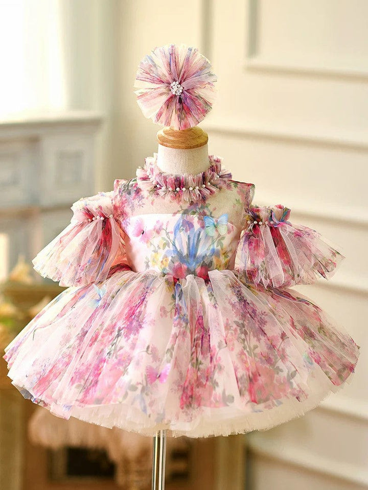 3m / Floral Sunnypetal Charming Floral Tulle Knee-Length Flower Girl Dresses