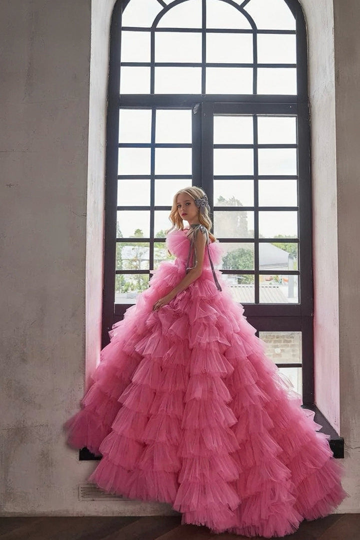 3m / Hot Pink Sunnypetal Princess Dress Dreamy Couture Gown with Fluffy Ruffles and Velvet Ribbons