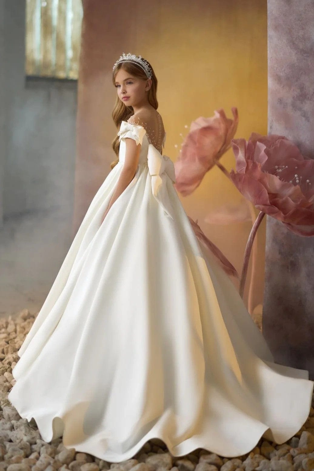 short sleeve flower girl dresses Short Sleeves Communion Flower Girl Dress Celestial 3728 7-8 years / Ivory
