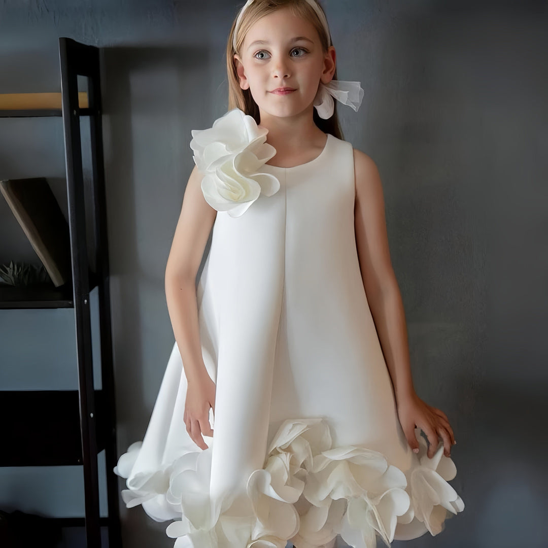3m / Ivory Sunnypetal Elegant Floral Flower Girl Dress for Wedding Birthday Holiday Party