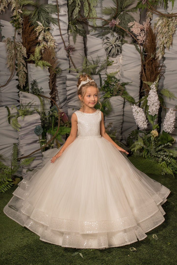 3m / Ivory Sunnypetal Elegant Ivory Flower Girl Dresses for Wedding First Communion Ball-Gown