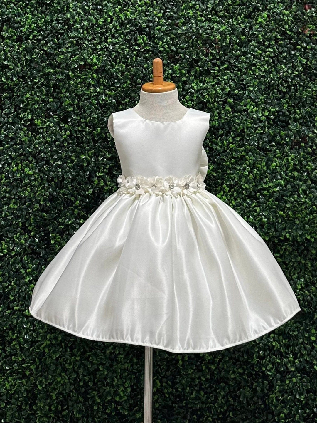 3m / Ivory Sunnypetal Elegant Ivory Satin Flower Girl Dresses Wedding Communion Princess Dress
