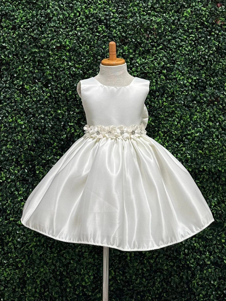 3m / Ivory Sunnypetal Elegant Ivory Satin Flower Girl Dresses Wedding Communion Princess Dress