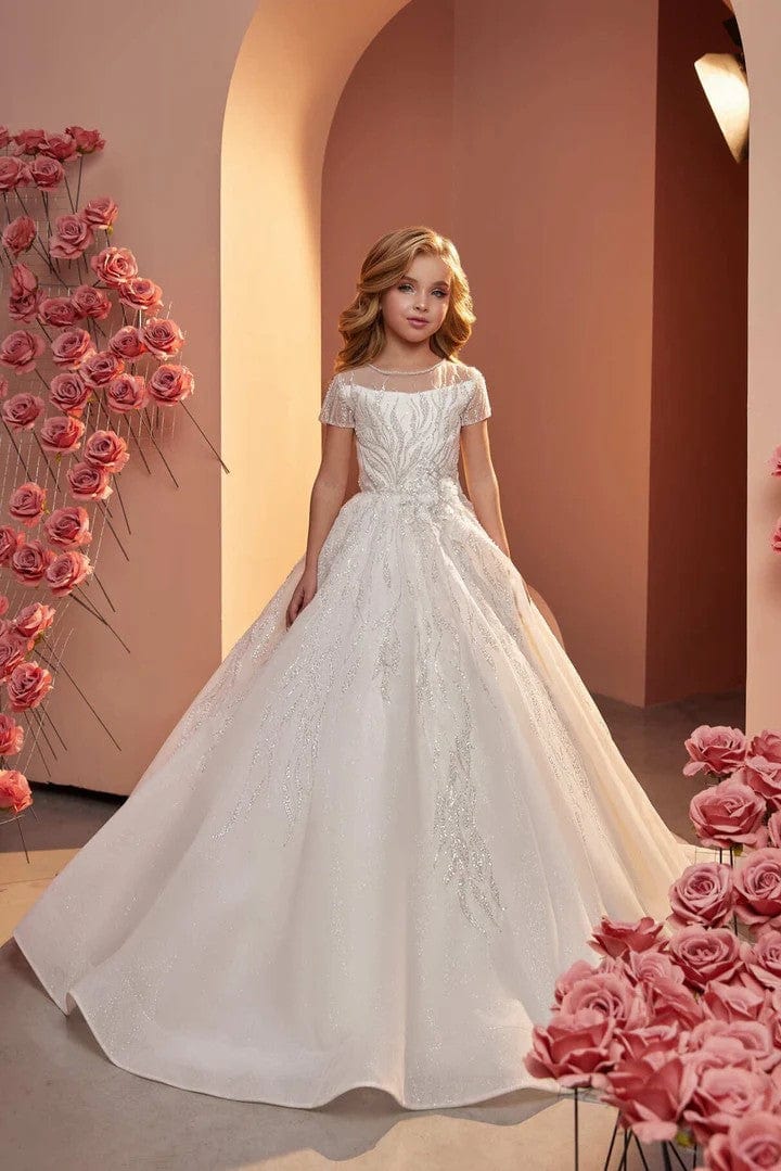 3m / Ivory Sunnypetal Ethereal Princess Flower Girl Gown with Sparkling Chapel Train