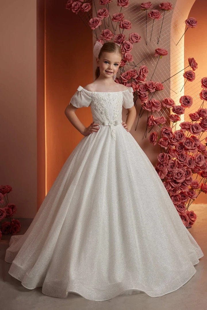 3m / Ivory Sunnypetal Fairy Tale Lace Off-Shoulder Tulle Princess Gown