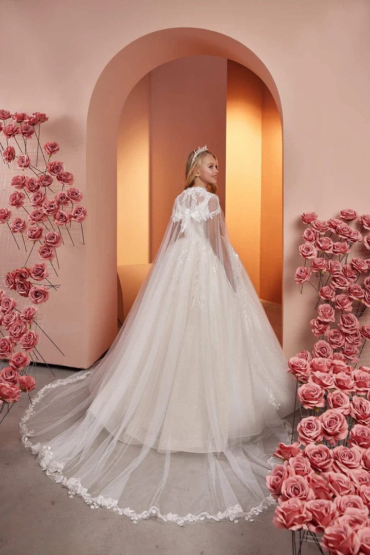 3m / Ivory Sunnypetal Fairy Tale Sleeveless Sweetheart Neckline Princess Flower Girl Gown with Cape