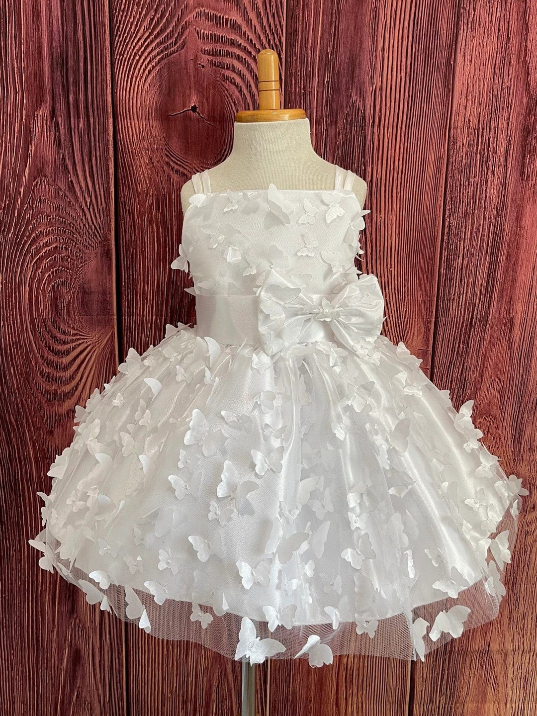 3m / Ivory Sunnypetal Ivory Off-Shoulder 3D Butterfly Tulle Flower Girl Modern Communion Dress