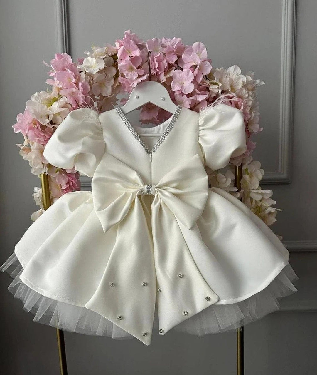 3m / Ivory Sunnypetal Ivory Satin Knee-Length Flower Girl Dresses for Wedding