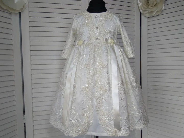 3m / Ivory Sunnypetal Ivory Satin Lace Christening Gown Girl Baby Blessing Dress