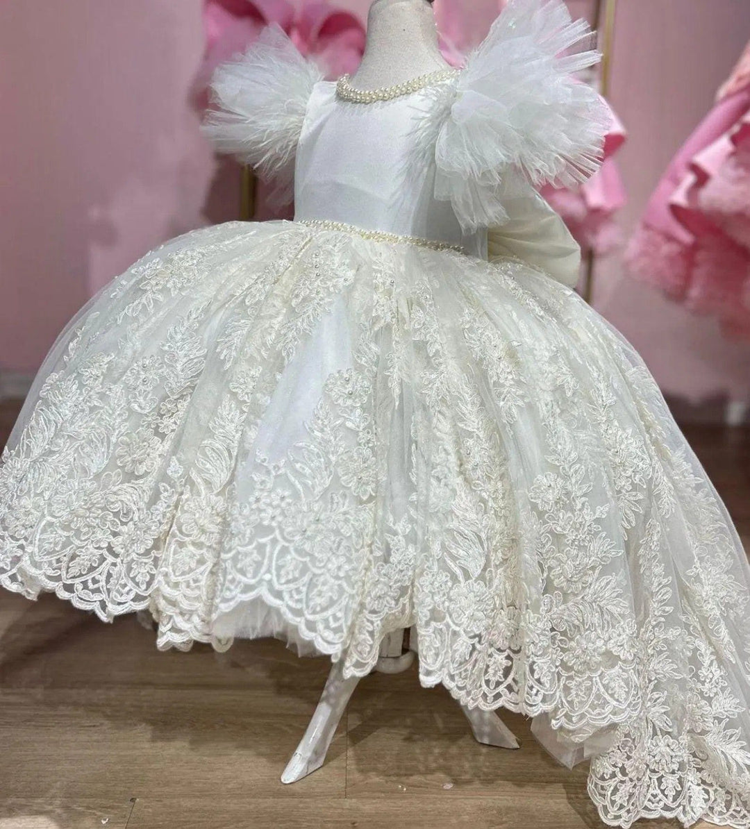 3m / Ivory Sunnypetal Lace Baptism Gown Baby Dress for 1st Birthday & Special Occasion