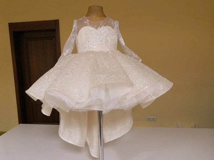 3m / Ivory Sunnypetal Sparkling Flower Girl Dresses Asymmetry Prom Princess Pageant Gown