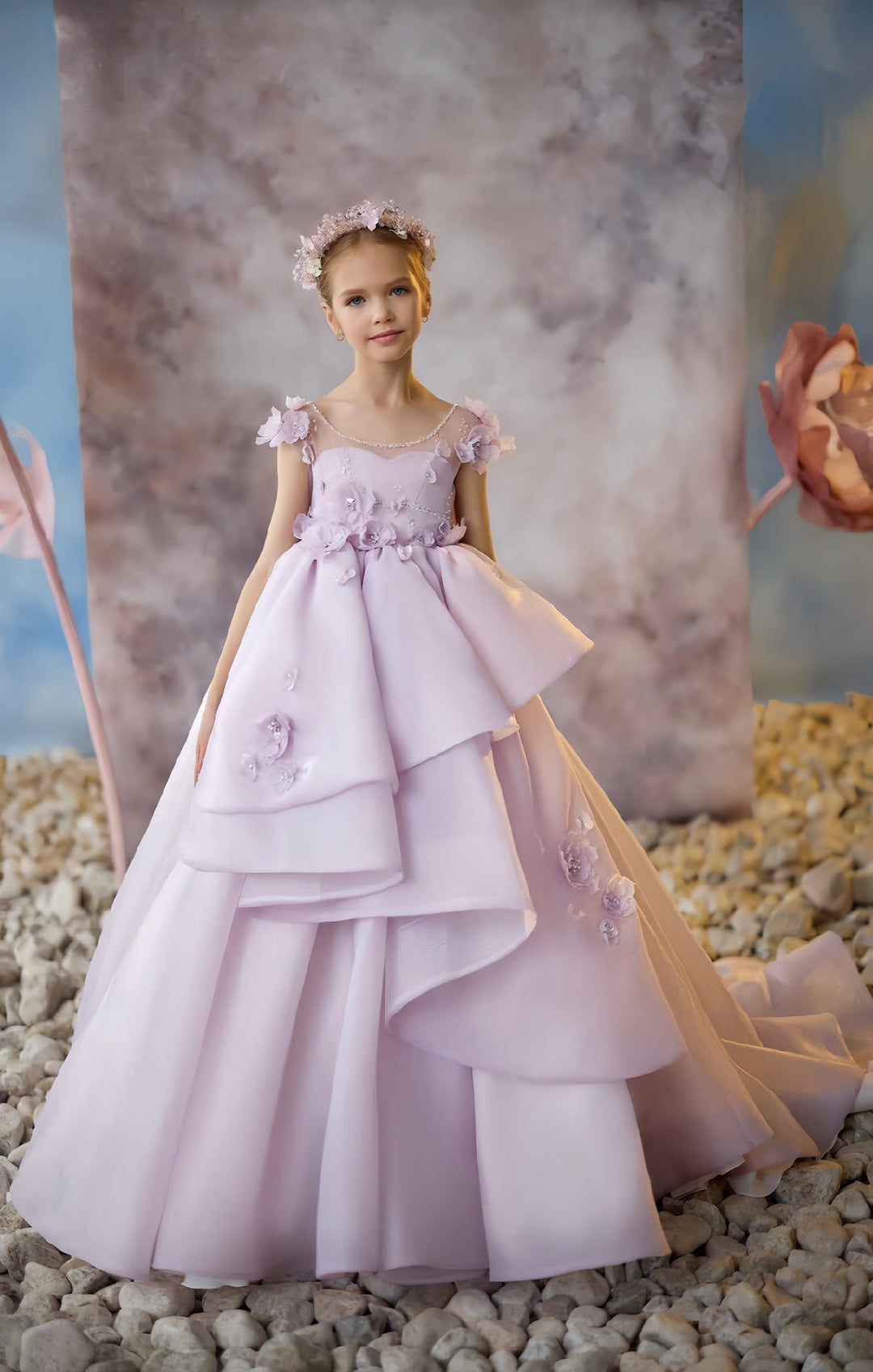 3m / Lavender Sunnypetal Enchanted Blossom Layered Tulle Princess Gown