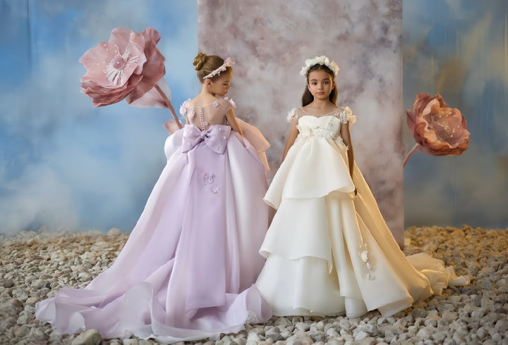 3m / Light Cappuccino Sunnypetal Enchanted Blossom Layered Tulle Princess Gown