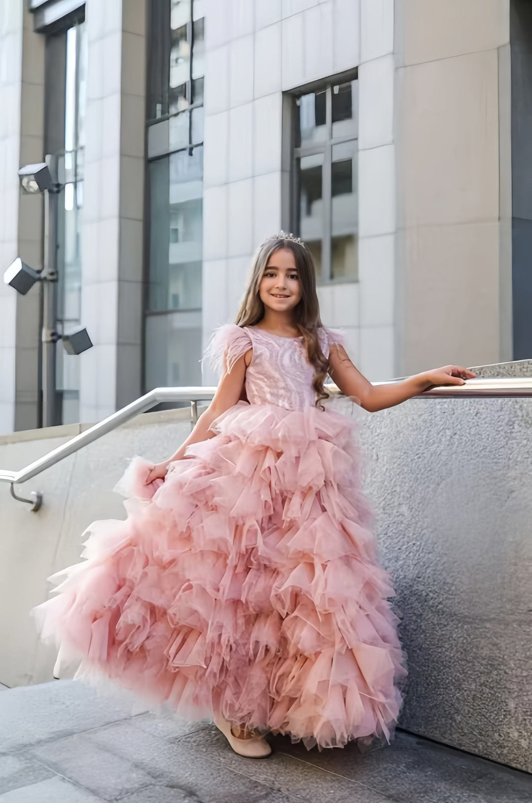 3m / Light Pink Sunnypetal Charming Pink Sequins Toddler Long Feather Pageant Birthday Tulle Flower Girl Dresses