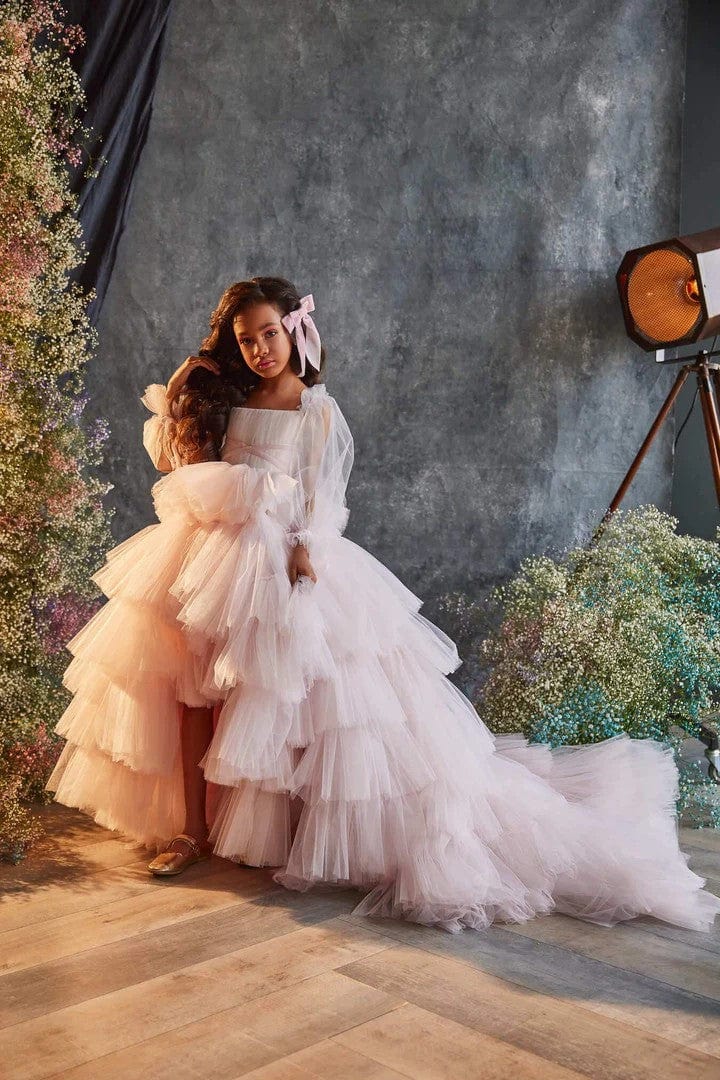 3m / Light Pink Sunnypetal Dreamy High-Low Ruffle Skirt Flower Girl Dresses for Special Occasion