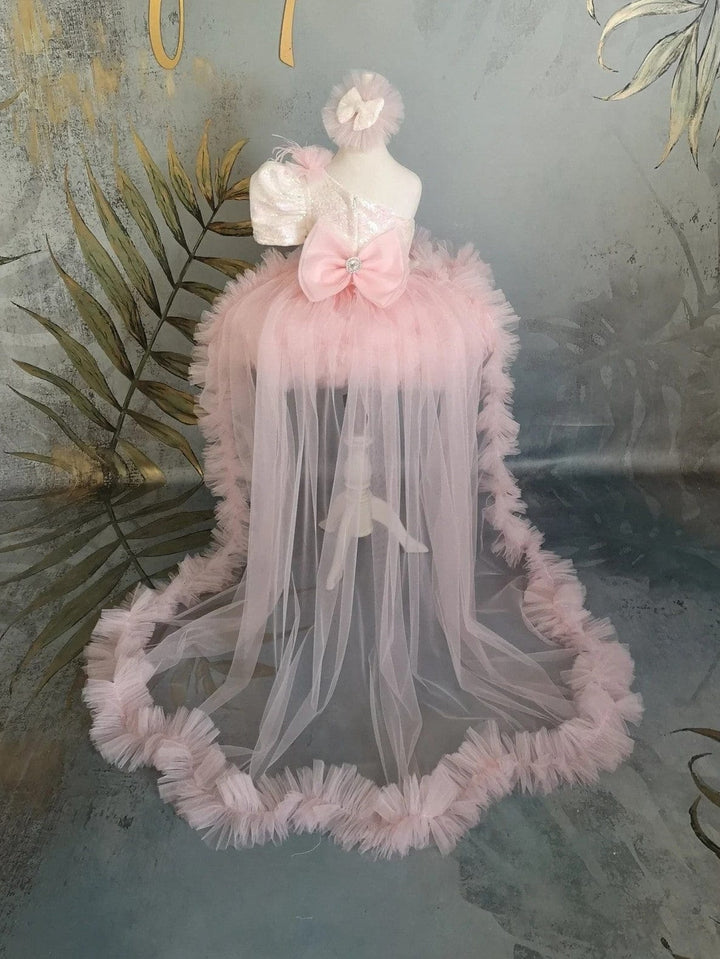 3m / Light Pink Sunnypetal Hot Pink Knee-Length Tulle Flower Girl Dresses Baby Girl Birthday Prom Gown