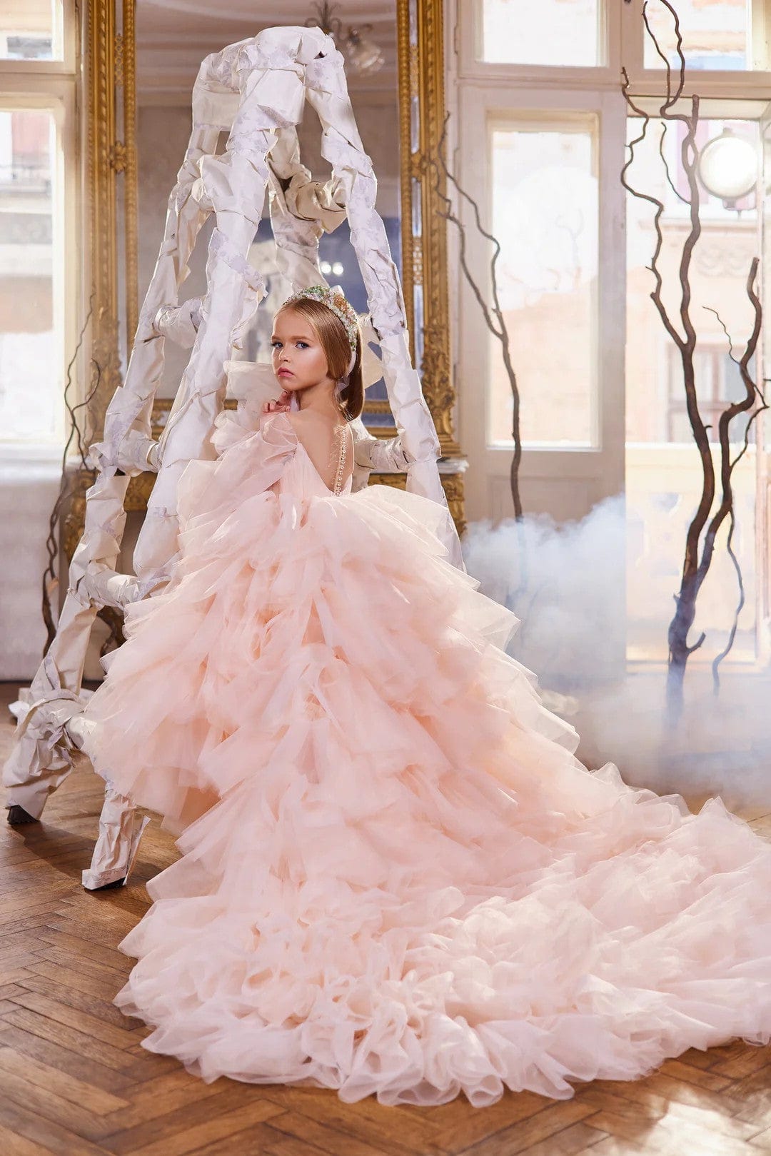 Sunnypetal Princess Dream Ruffled Tulle Flower Girl Gown with Puff Sle –  sunnypetal