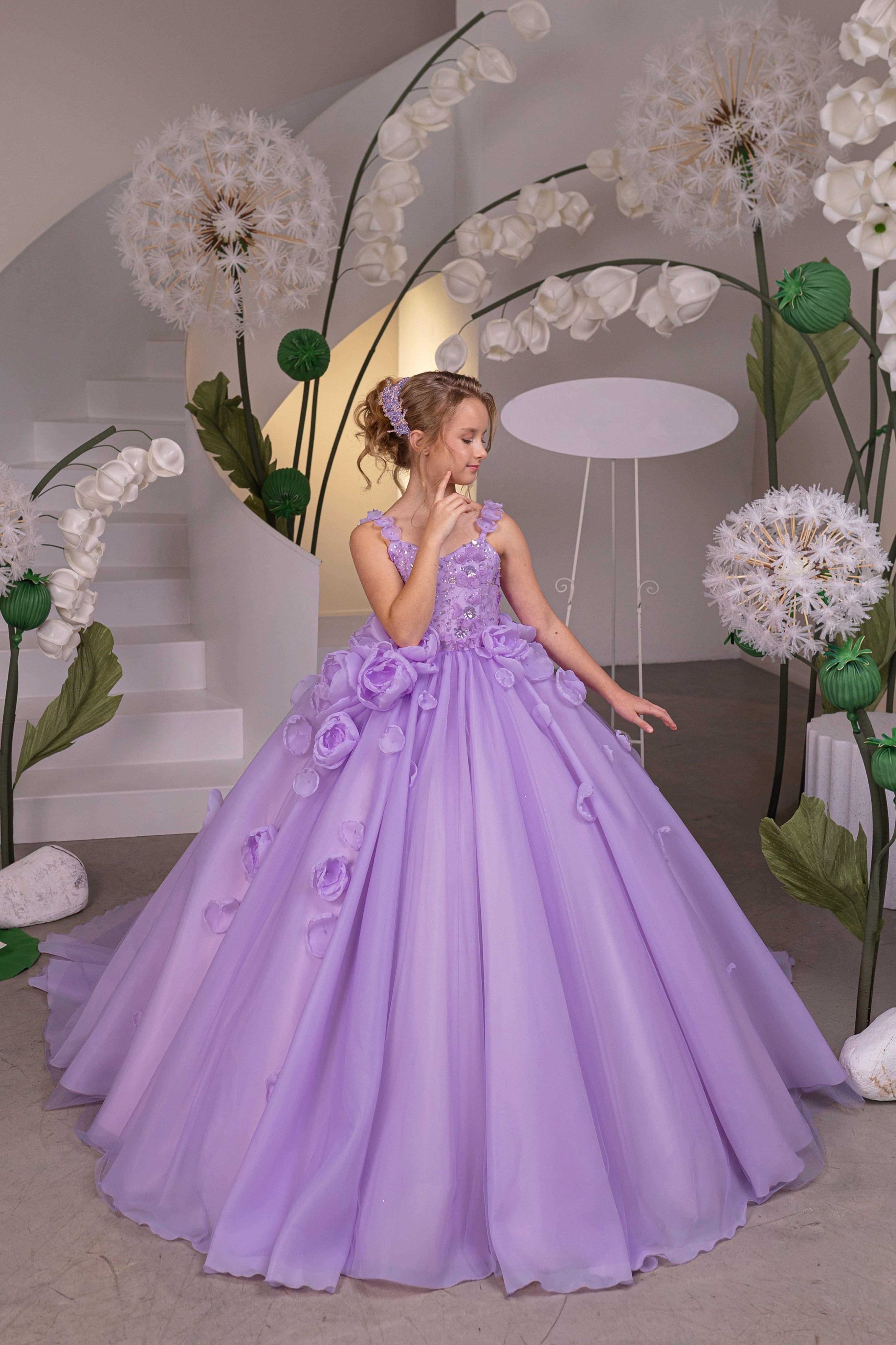 elegant childrens dresses Sunnypetal Lilac Sleeveless 3D Floral Princess Flower Girl reversible dress tutorial Green Shirts – ties2you The color may be Silk Satin Colors:Grey 772