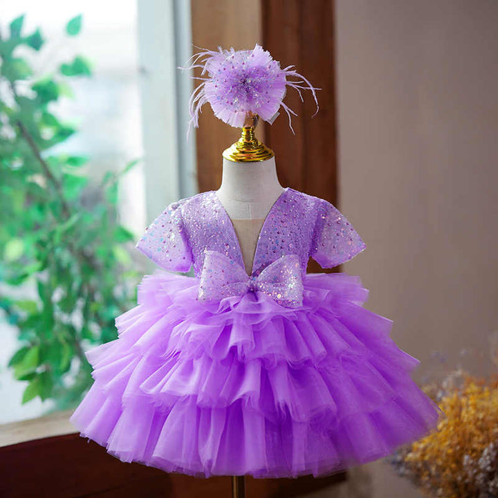 3m / Lilac Sunnypetal Lilac Short Sleeves Knee-length Baby Girl Birthday Dress