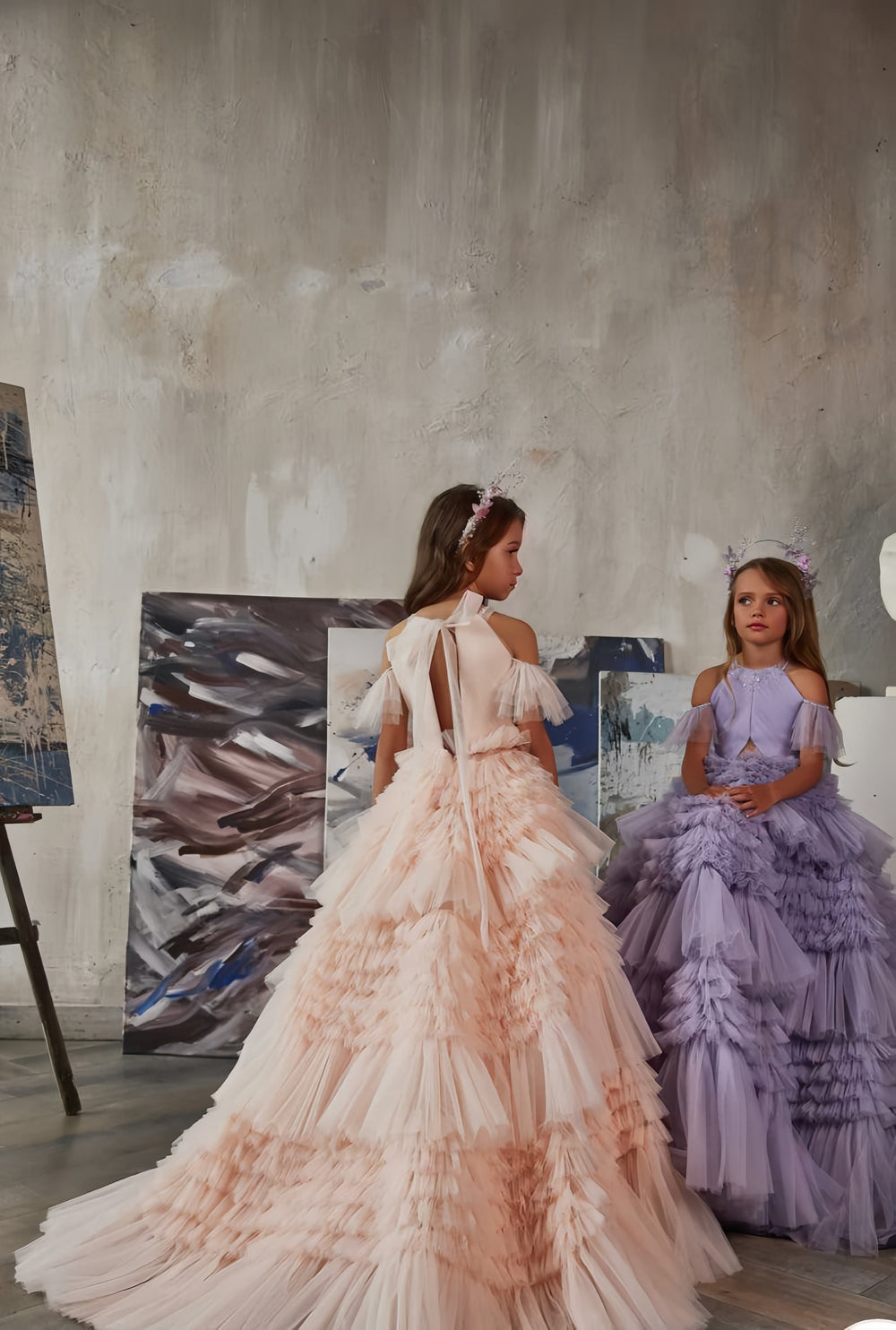 3m / Peach Sunnypetal Super Fluffy Tiered Skirt Combined Flower Girl Dresses with a Stylish Bodice