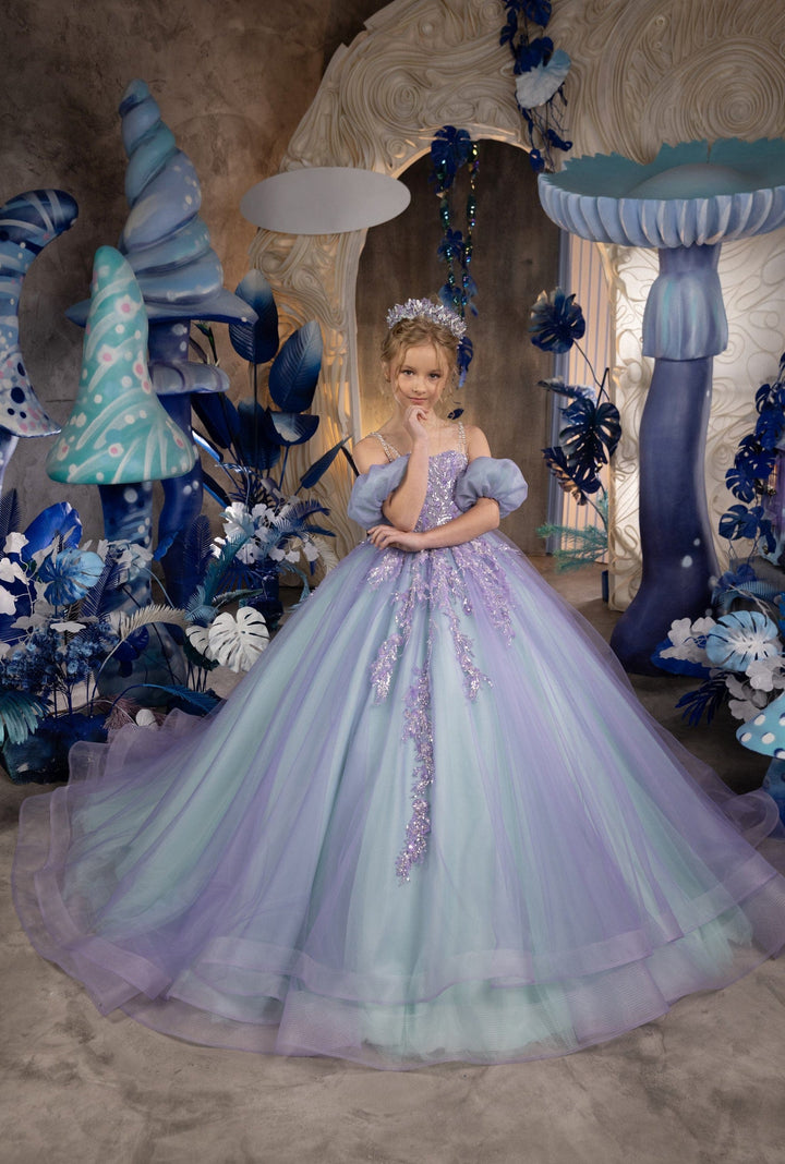 3m / Picture Color Sunnypetal Charming Off-The-Shoulder Ball Gown Flower Girl Dresses with  Lace Appliques/Sequins