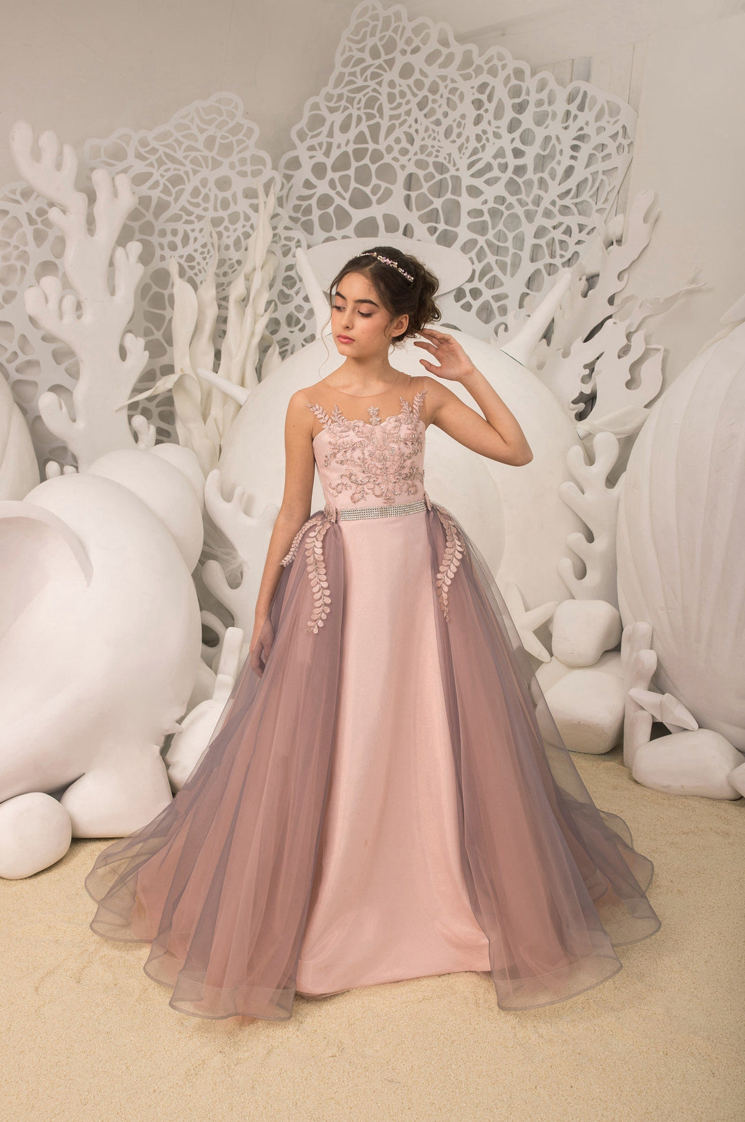 3m / Picture Color Sunnypetal Enchanting Floral Embroidery Tulle Flower Girl Dress with Beading and Sequins