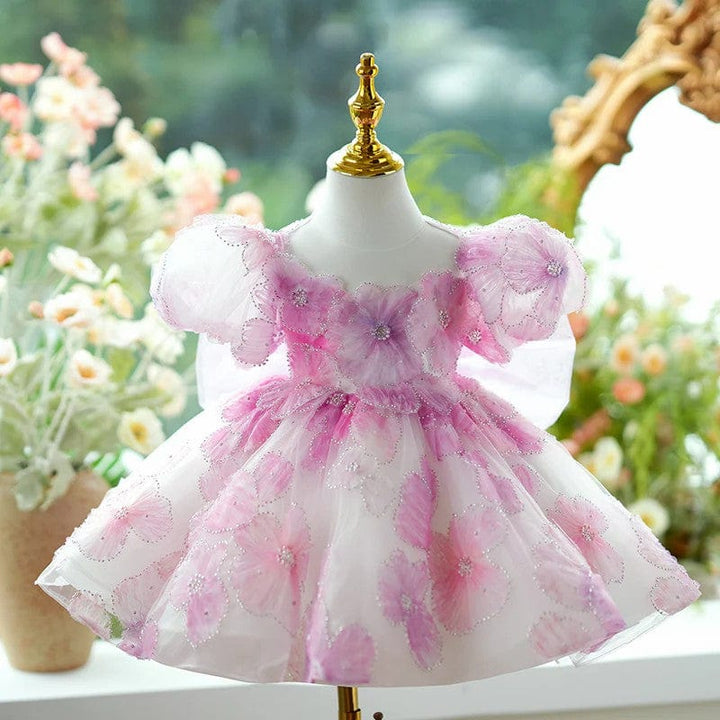 3m / Picture Color Sunnypetal Exquisite 3D Flowers Puff Sleeves Knee-Length Baby Girl Birthday Dress