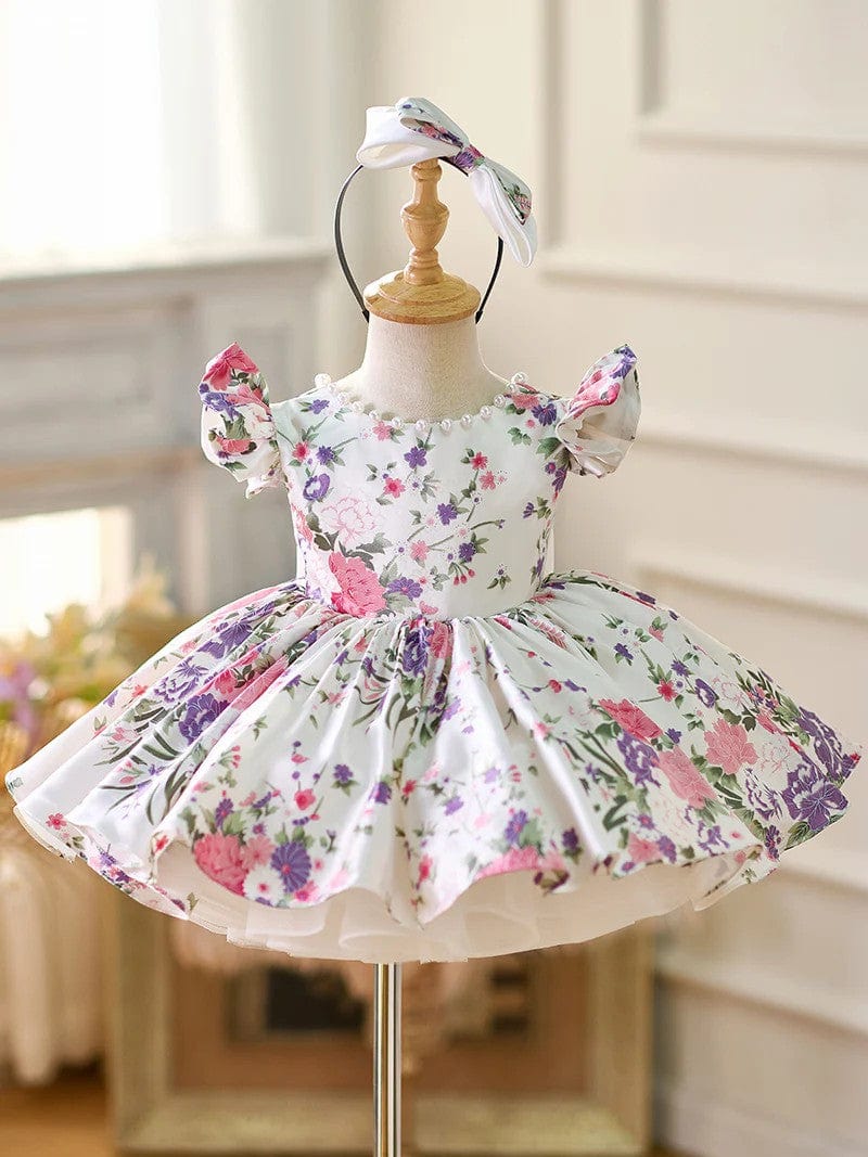 strapless open back dress Sunnypetal Floral Puff Sleeve Flower Girl Dress with Bow – Spring Gard –  sunnypetal