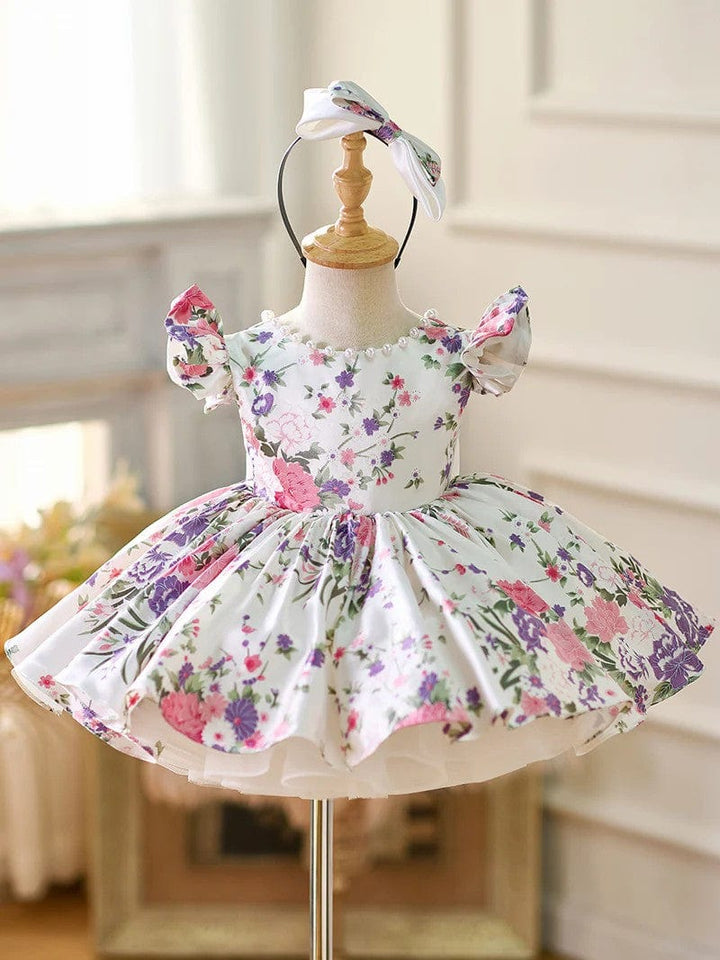 3m / Picture Color Sunnypetal Floral Puff Sleeve Flower Girl Dress with Bow – Spring Garden Princess
