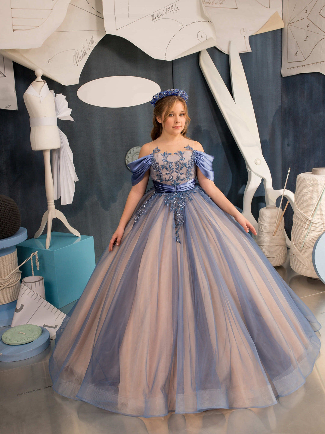 3m / Picture Color Sunnypetal Flower Girls Princess Pageant Dreses Puffy Multi-Layer Tulle Ball Gown with Bow