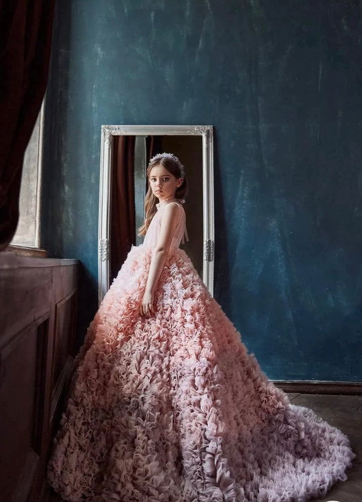 3m / Picture Color Sunnypetal Luxurious Sleeveless Puffy Tulle Flower Girl Dresses Prom Pageant Gowns