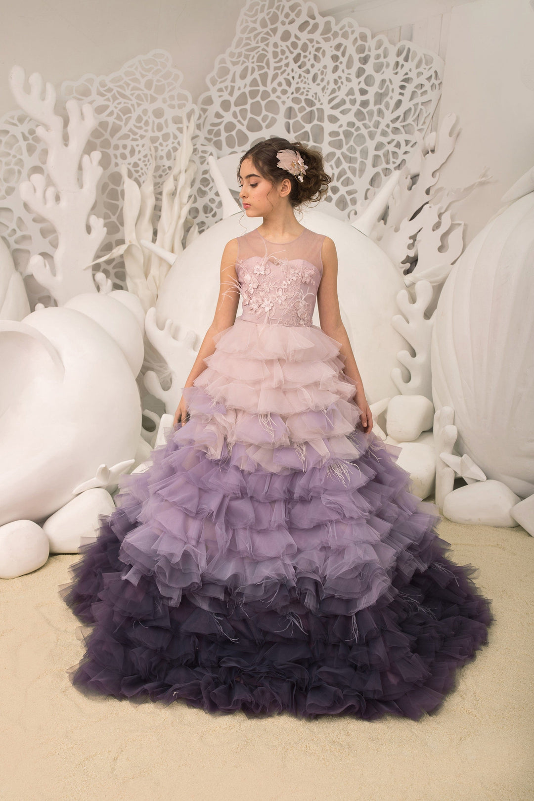 3m / Picture Color Sunnypetal Purple Gradient Layered Puffy Tulle Dress Birthday Pageant Party Flower Girl Dresses