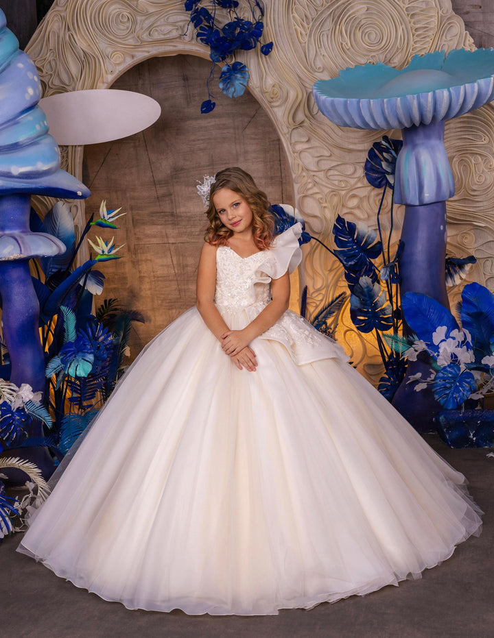 3m / Picture Color Sunnypetal Spaghetti Straps Embroidery Appliques Flower Girl Dresses First Communion Gown