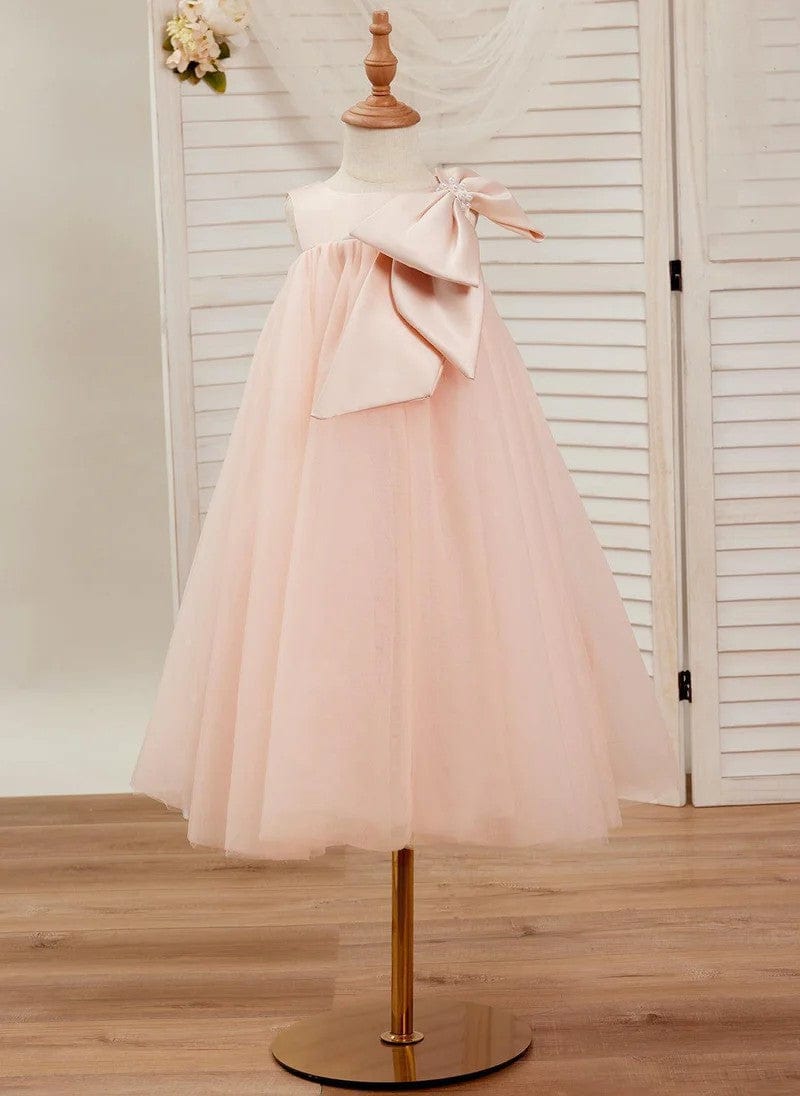 3m / Pink Sunnypetal Classic Pink Sleeveless A-Line Flower Girl Dress with Satin Bow
