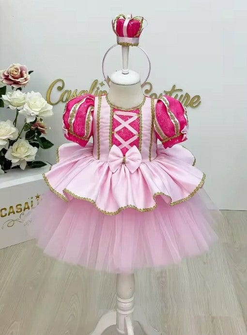 3m / Pink Sunnypetal Cute Bow Birthday Party Dresses for Baby Girls Tulle Sequin Puffy Knee-Length Gown