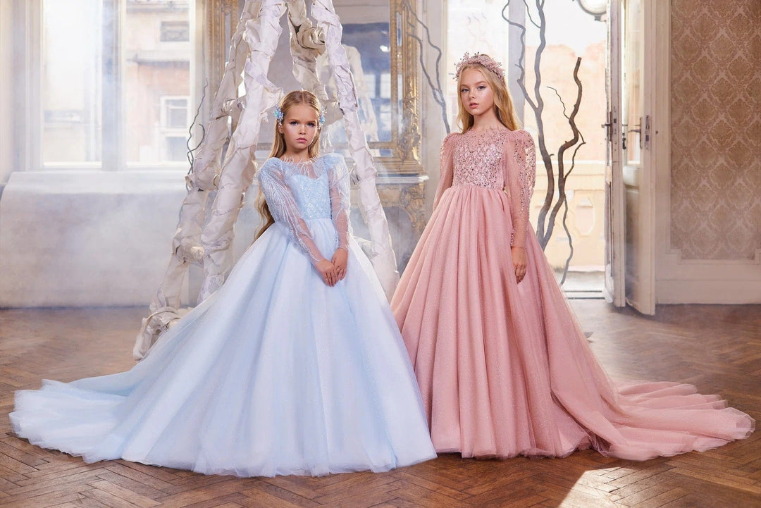 3m / Pink Sunnypetal Elegant Fairy Tale Embroidered Tulle Flower Girl Gown